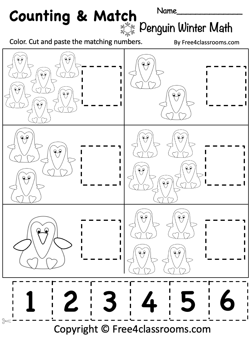 Free Penguin Math Worksheet L Printable For Preschool Count And Match One Worksheet FREE Printable Worksheets