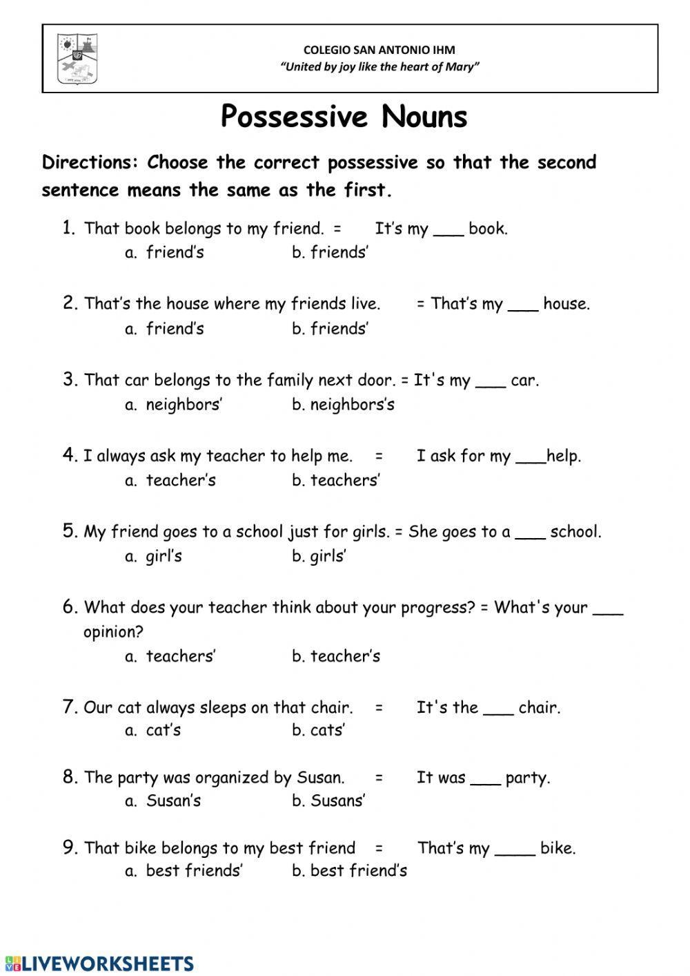 Free Possessive Nouns Worksheet 6th Grade Download Free Possessive Nouns Worksheet 6th Grade Png Images Free Worksheets On Clipart Library