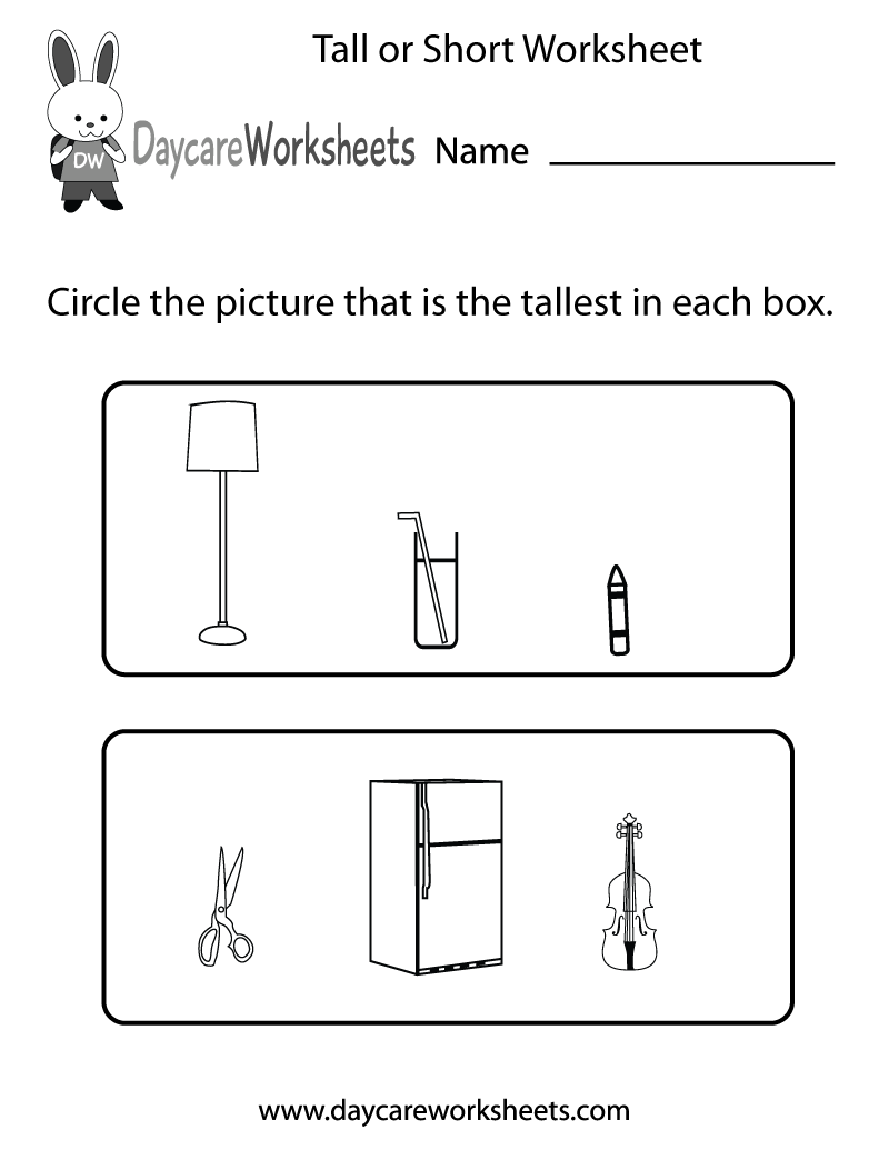 Free Preschool Tall Or Short Worksheet
