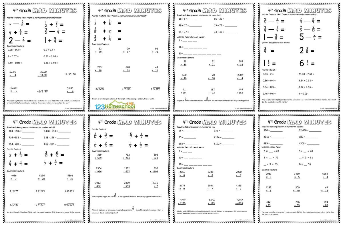 Fourth Grade Addition Worksheet