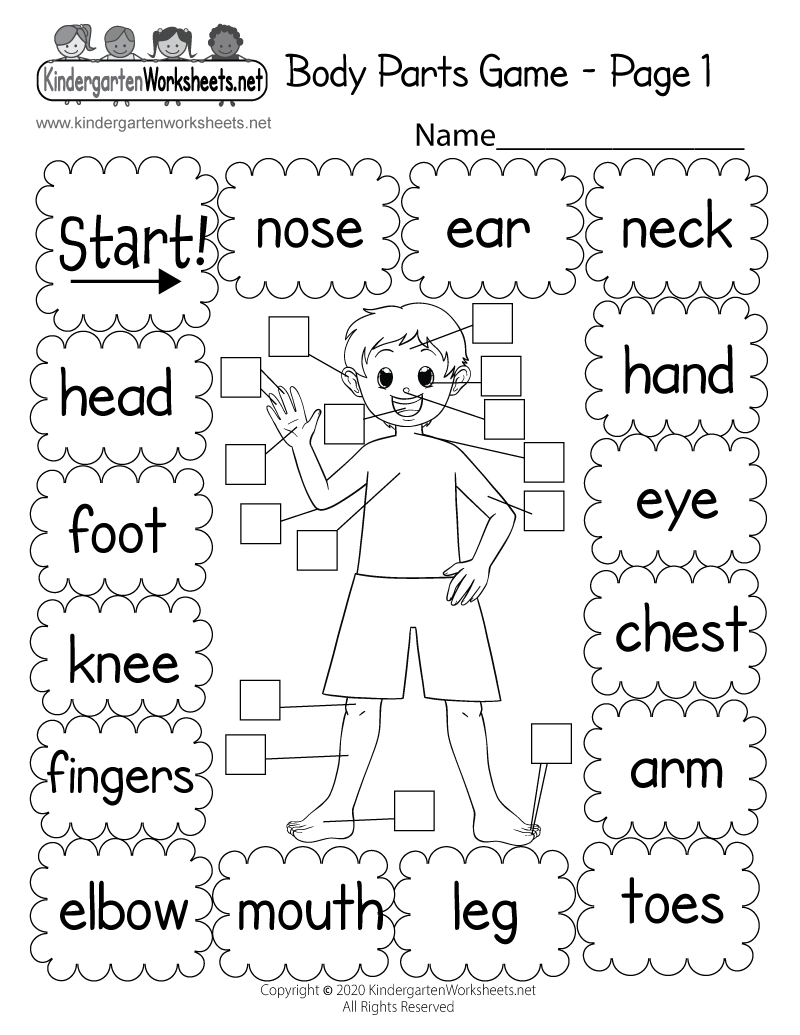 Free Printable Body Parts Word Recognition Worksheet For Preschool