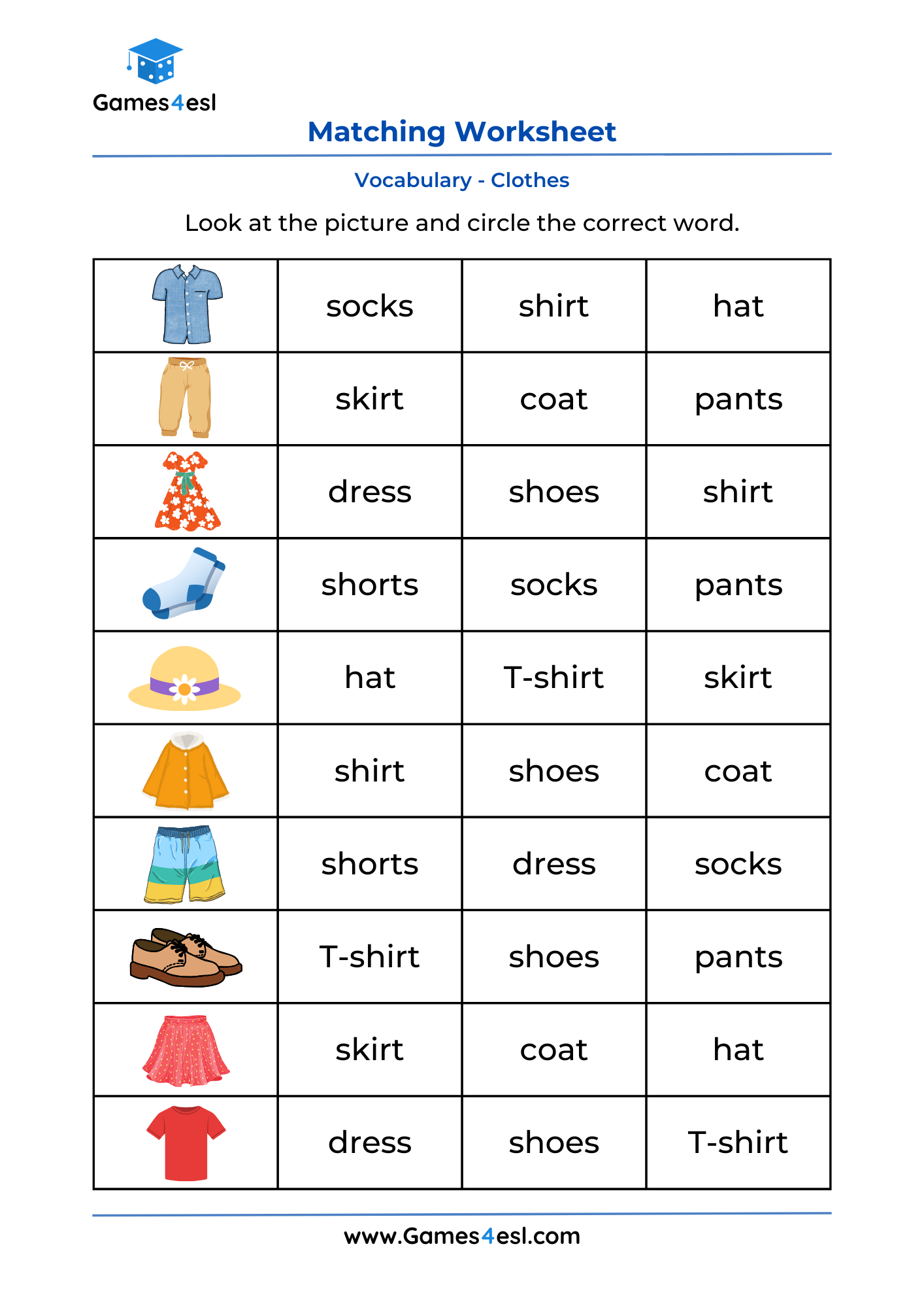 Free Printable Clothes Worksheets For Kids Games4esl Free Printable Clothes Worksheets For Kids Games4esl