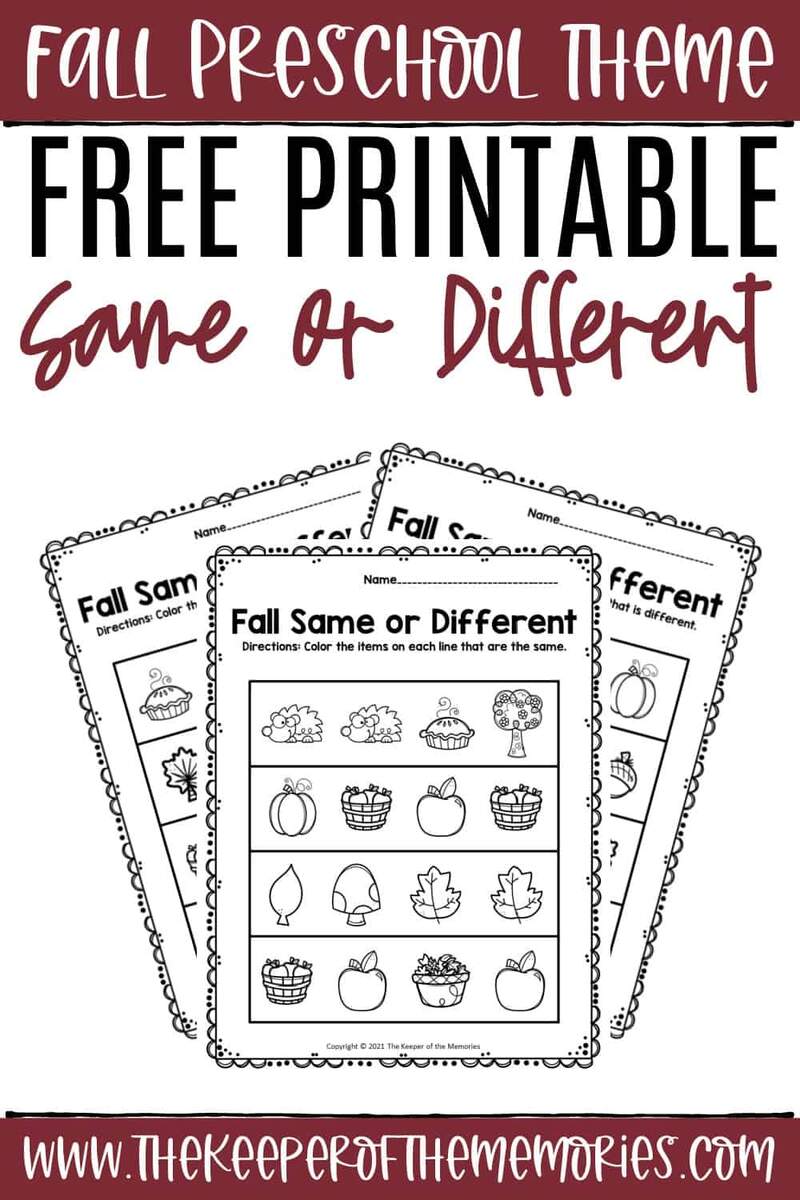 Free Printable Fall Same And Different Worksheets The Keeper Of The Memories