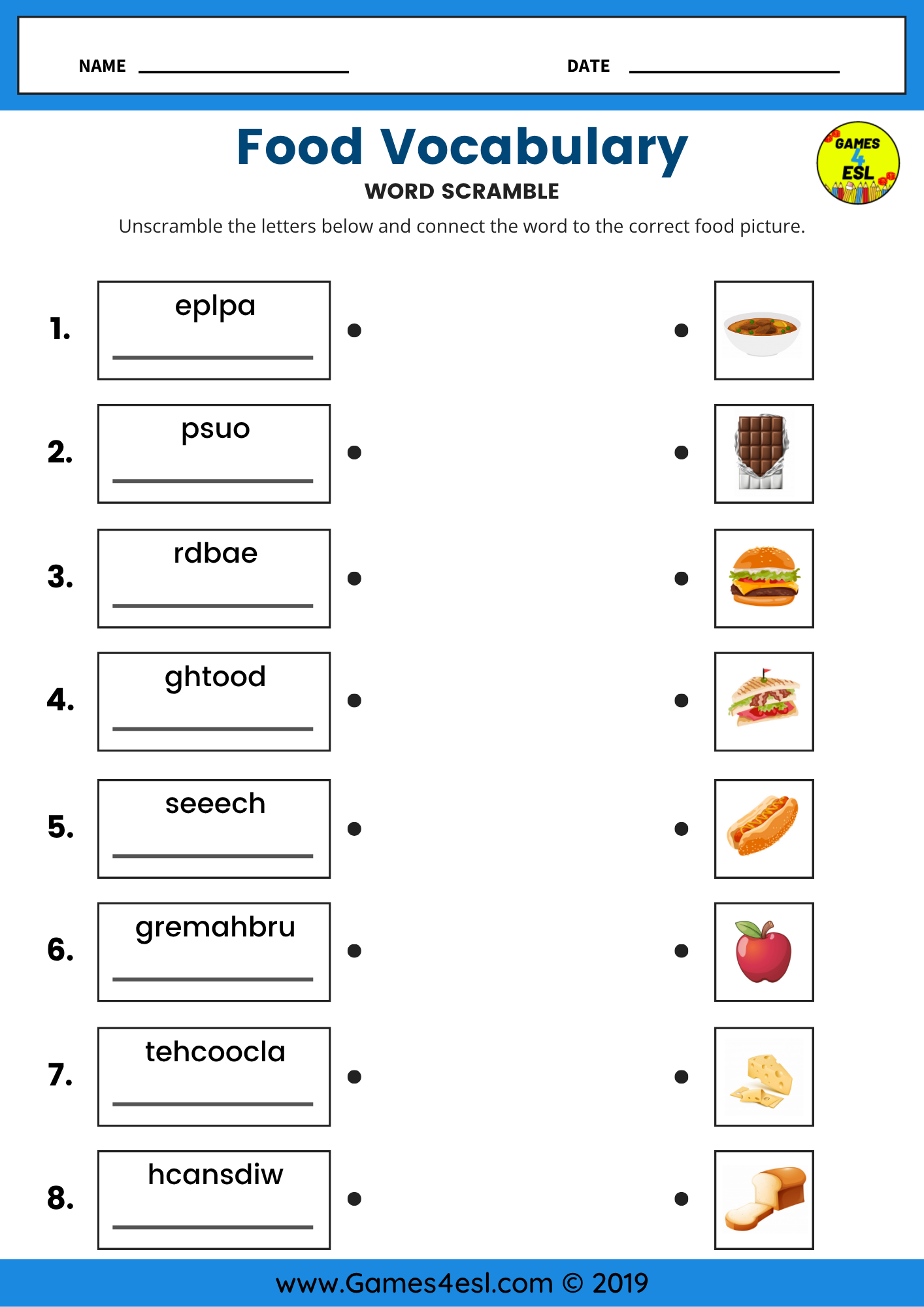 Free Printable Food Worksheets For Beginners Games4esl
