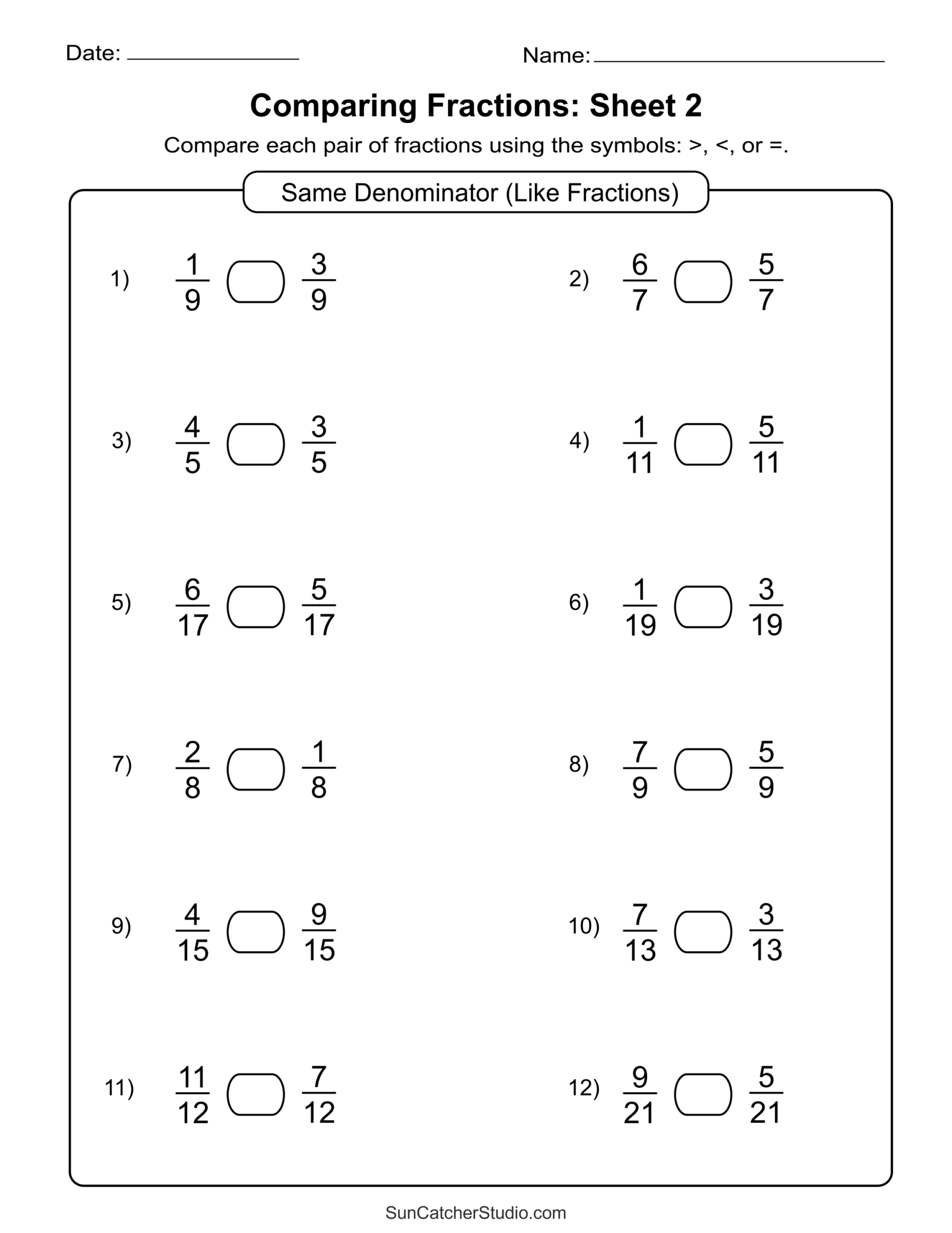 Free Printable Fractions Worksheets Comparing Identifying Free Printables Lettering SVG Files Tools Apps