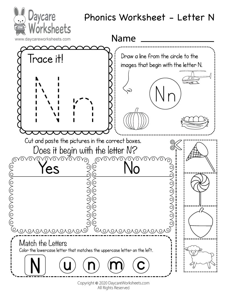 Free Printable Letter N Beginning Sounds Phonics Worksheet For Preschool