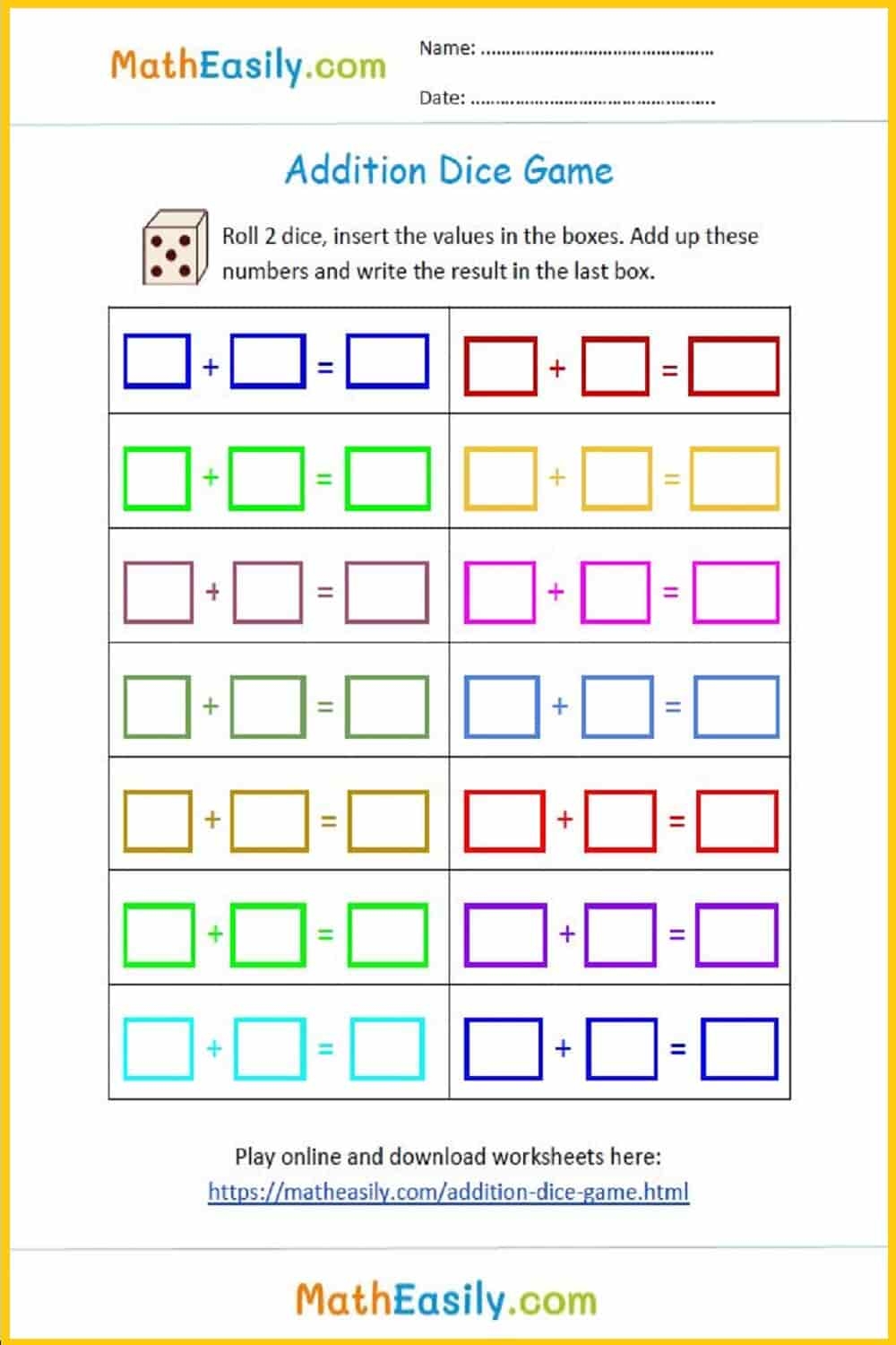 FREE Printable Math Games For Kids PDF FREE 1st Grade Printable Math Worksheets First Grade Mad Minutes