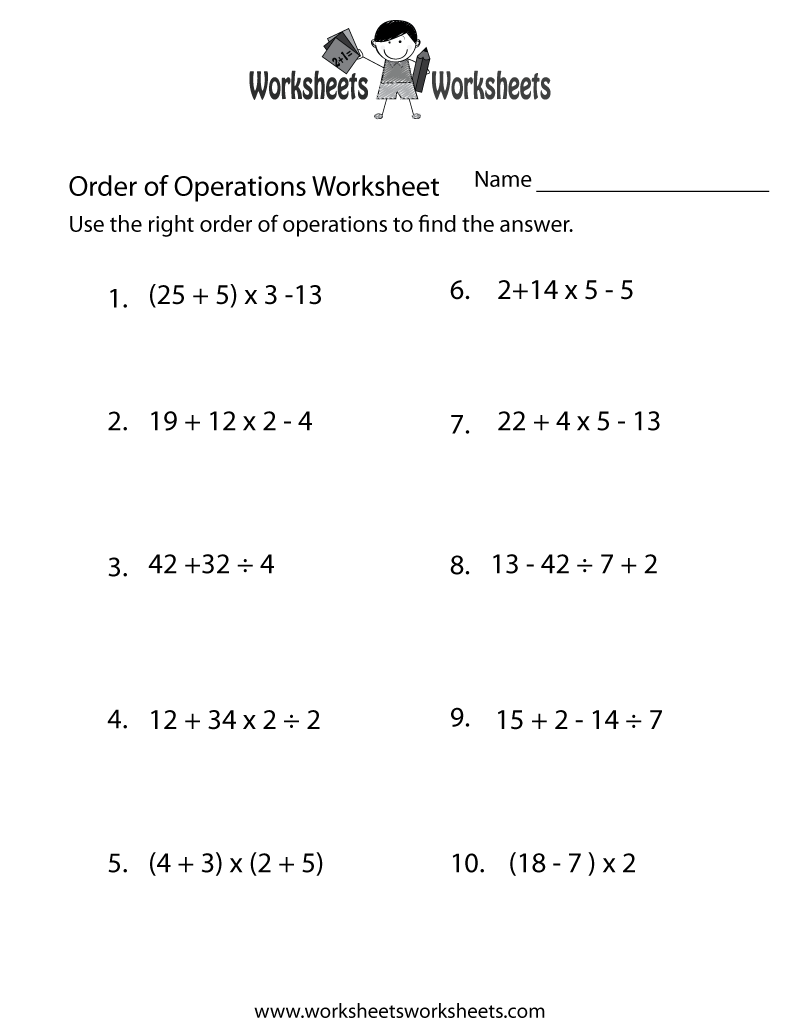 Free Printable Order Of Operations Practice Worksheet