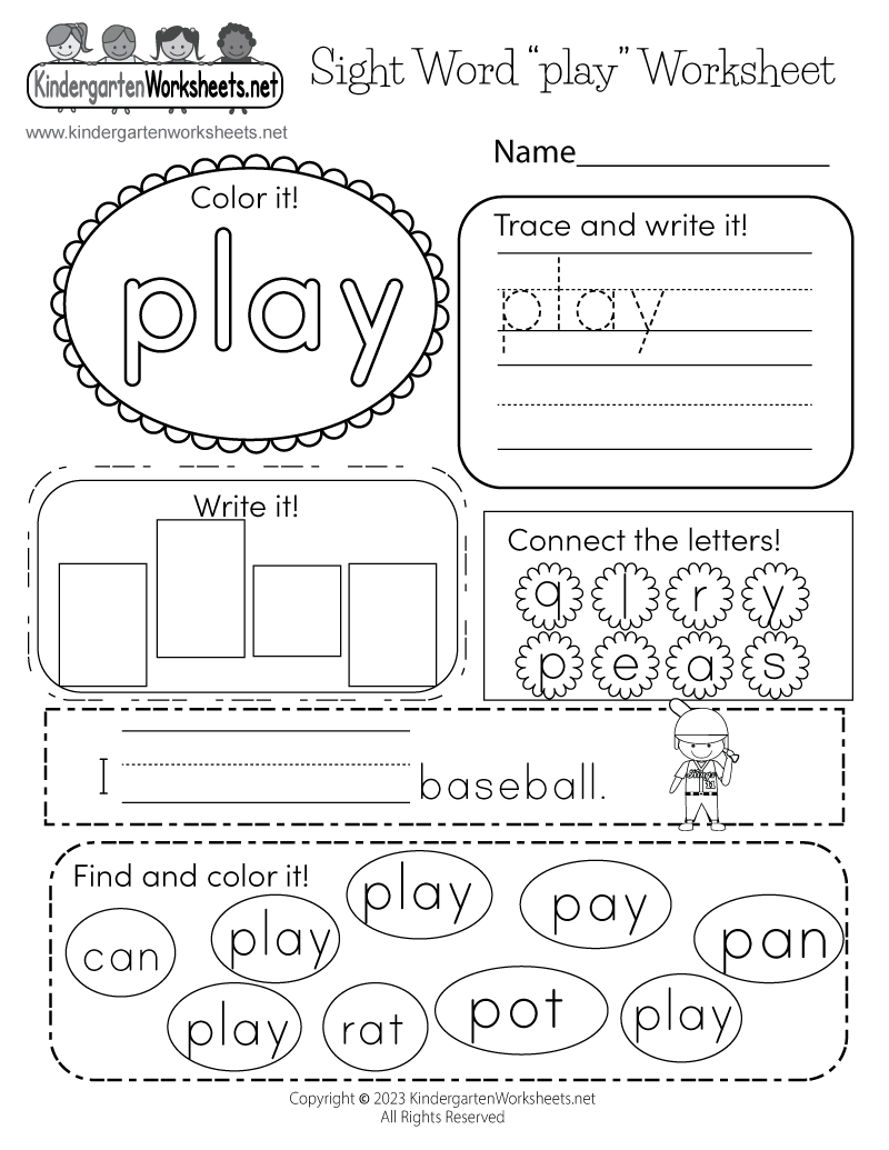 Free Printable Sight Word Play Worksheet Free Kindergarten Sight Word Worksheets Printable