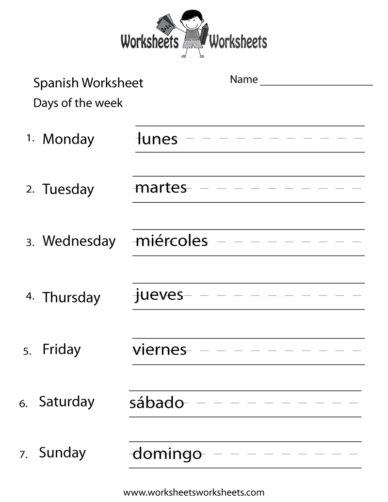 Free Printable Spanish Days Of The Week Worksheet Worksheets Library