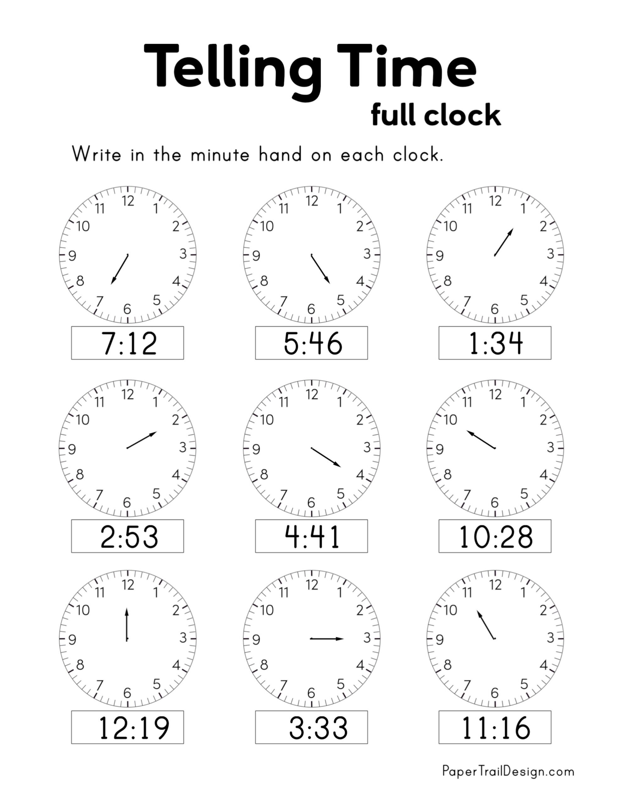 Free Printable Telling Time Worksheets Paper Trail Design Free Printable Telling Time Worksheets Paper Trail Design