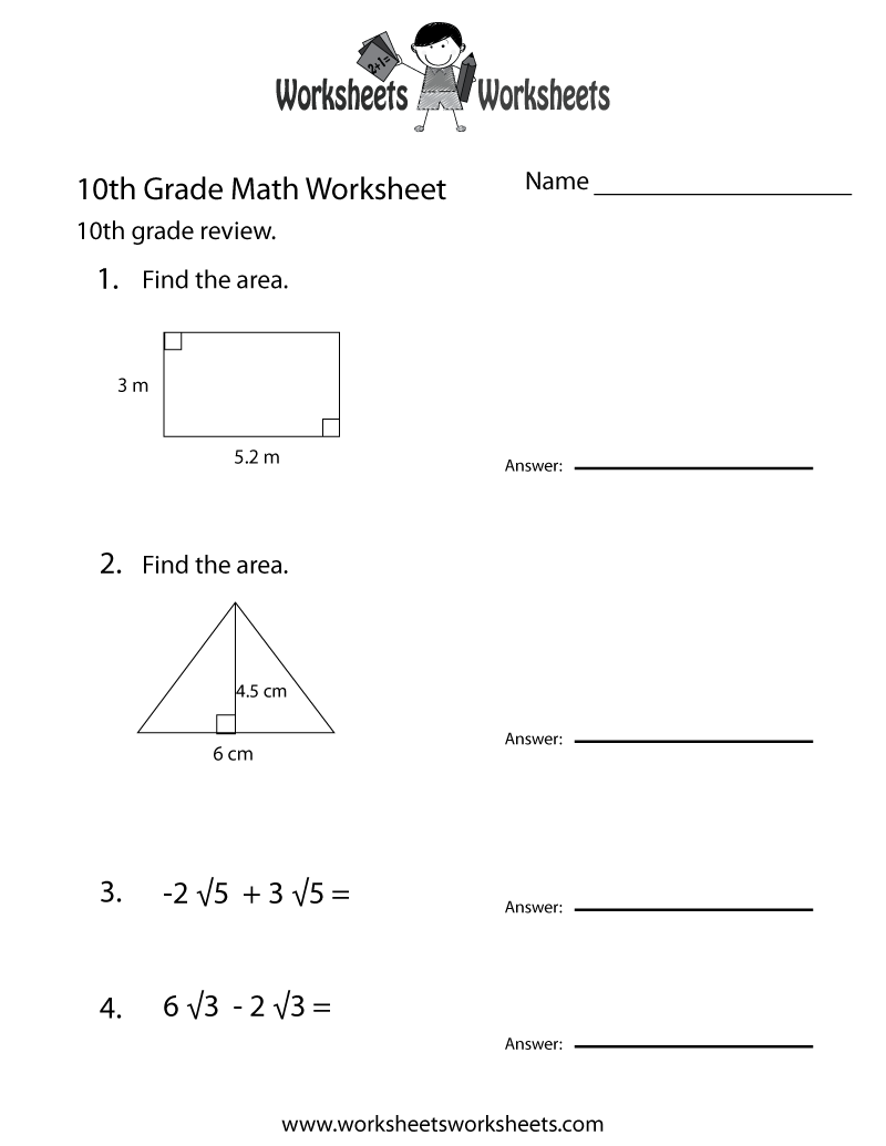 Free Printable Tenth Grade Math Practice Worksheet Free Printable 10th Grade Math Review Worksheet