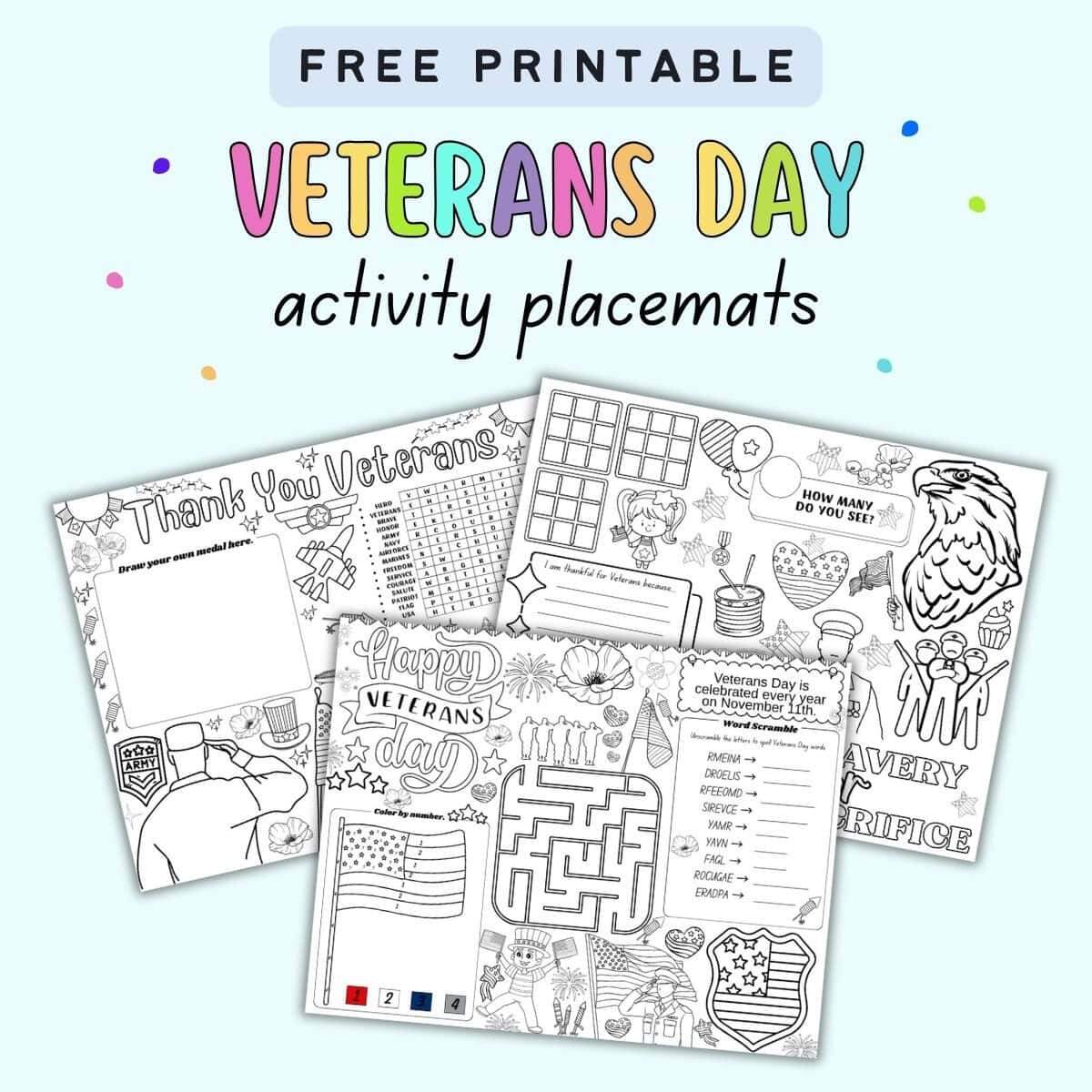 Free Printable Veterans Day Activity Placemats The Artisan Life