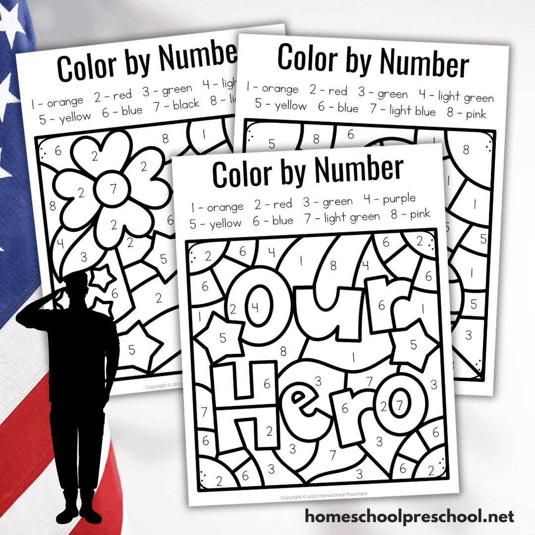 Free Printable Veterans Day Color By Number Worksheets