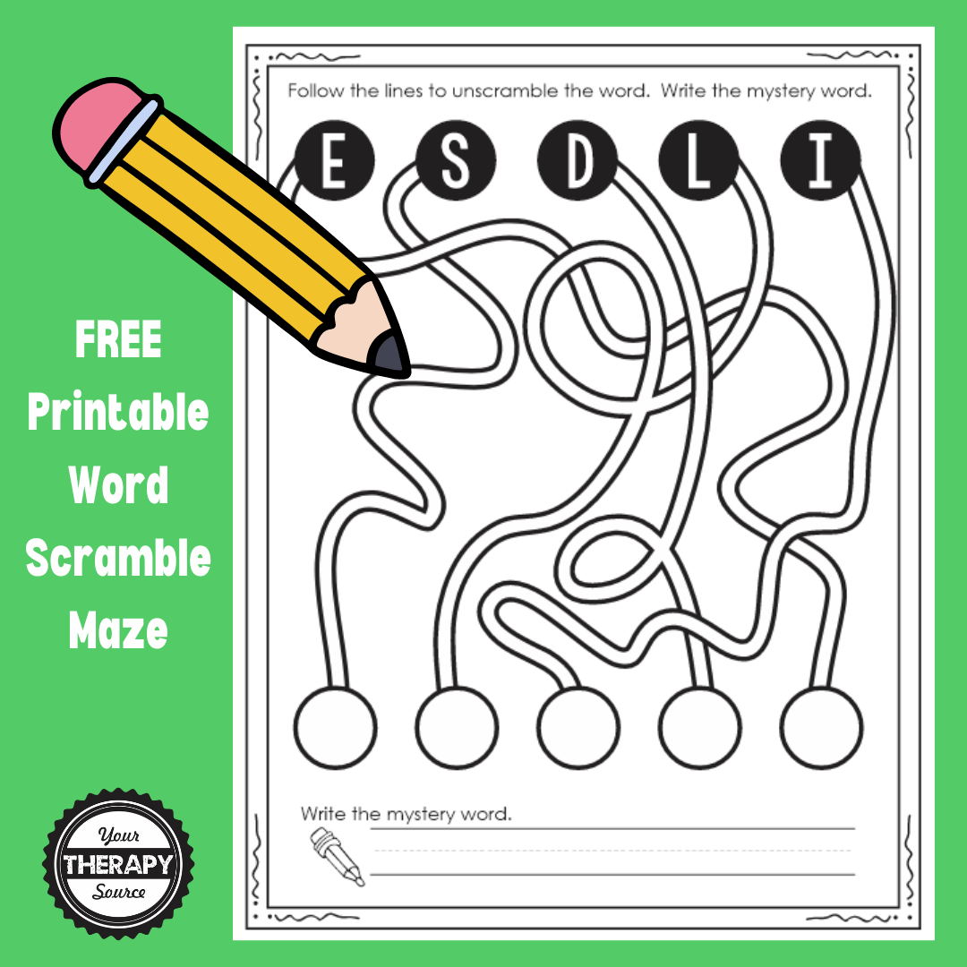 Free Printable Word Scramble Maze Your Therapy Source Discover 61 Visual Motor Worksheets And Visual Perceptual Activities Ideas Worksheets Therapy Infographic Visual Motor Activities And More