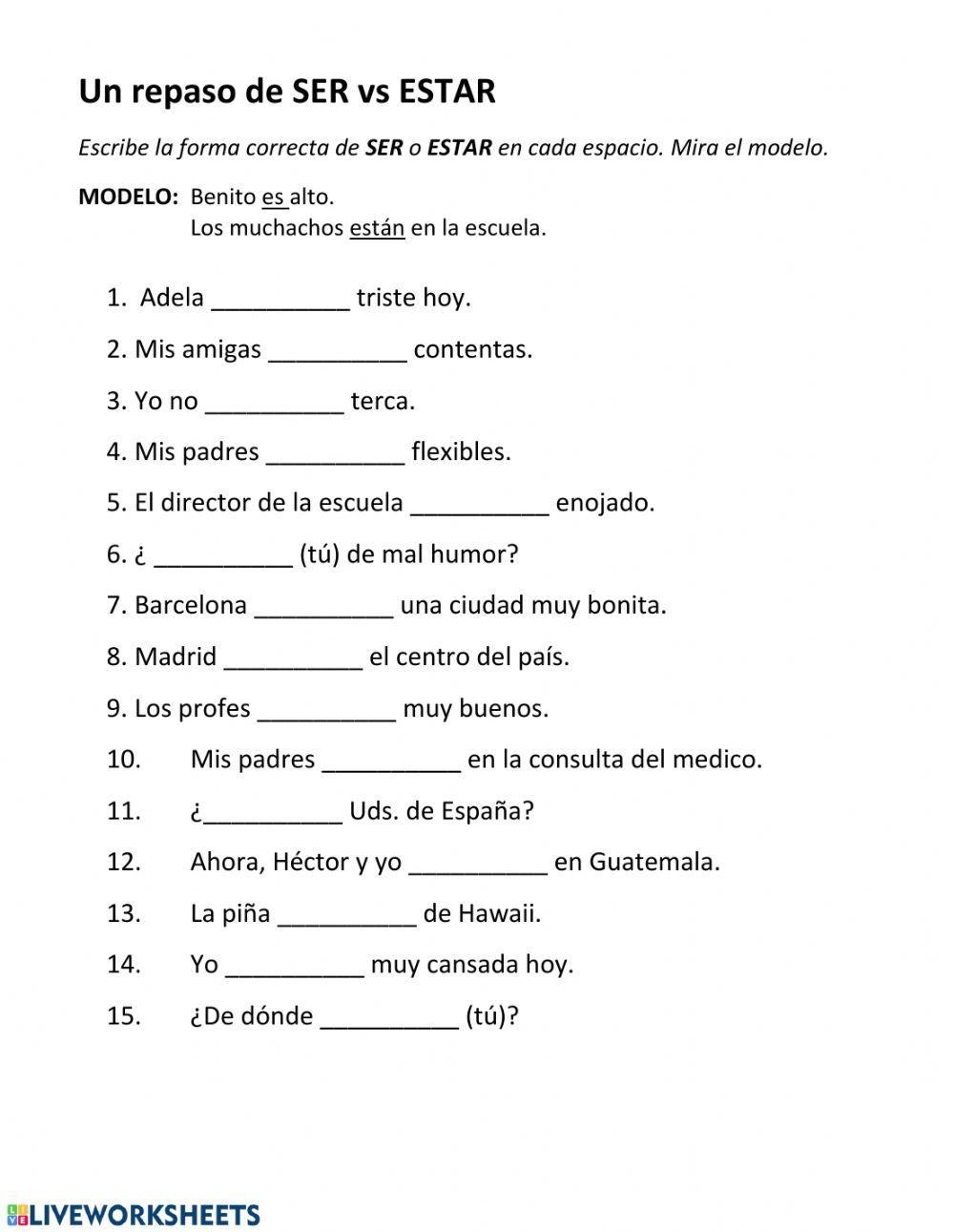 Free Ser V Estar Worksheet Download Free Ser V Estar Worksheet Png Images Free Worksheets On Clipart Library