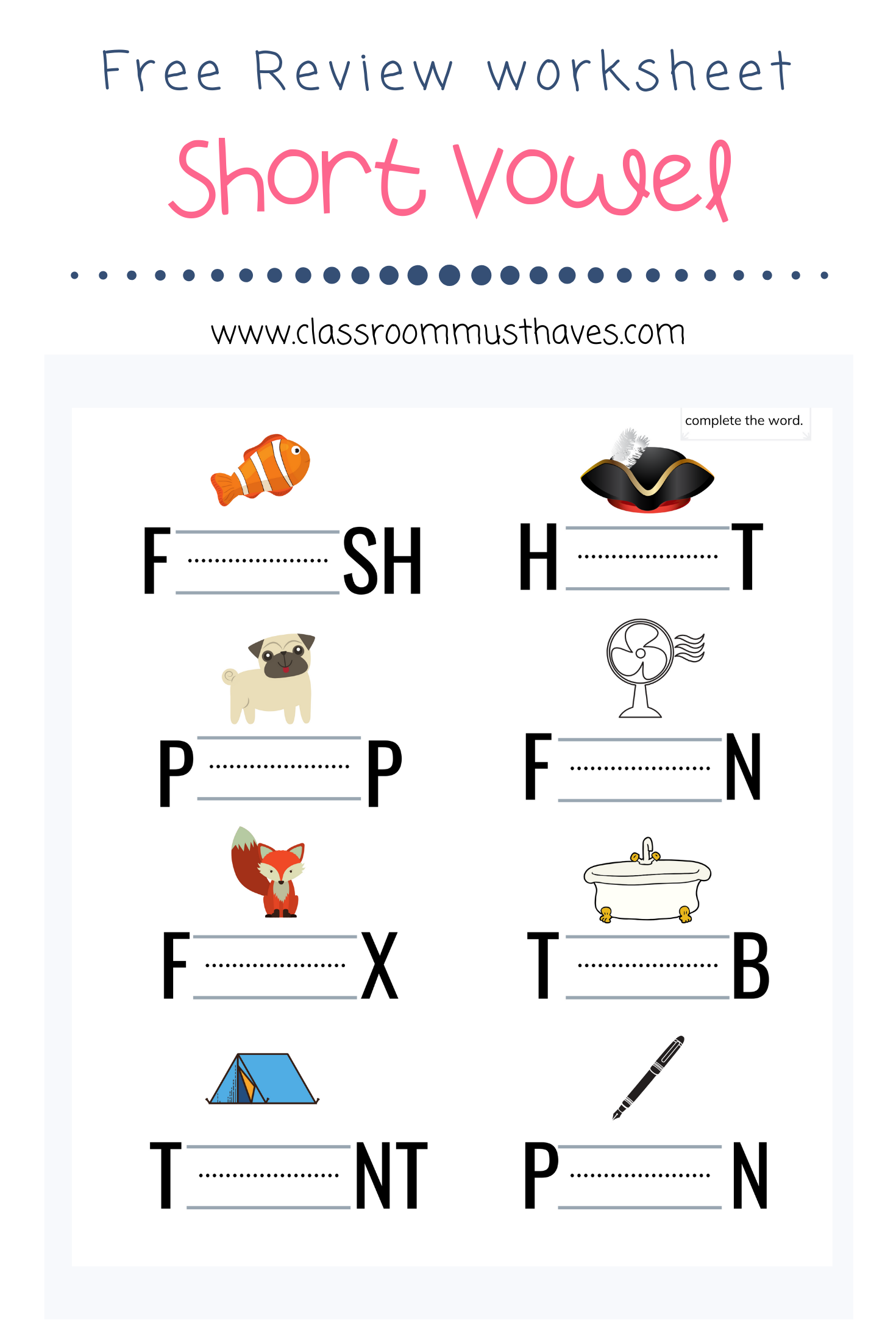 Short Vowel Sounds Worksheet Free Printable Digital PDF