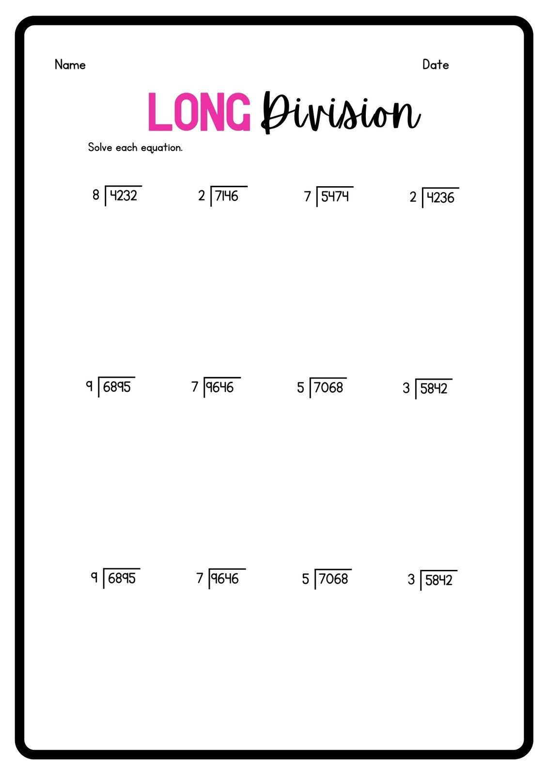 Free To Edit And Print Division Worksheet Templates Canva