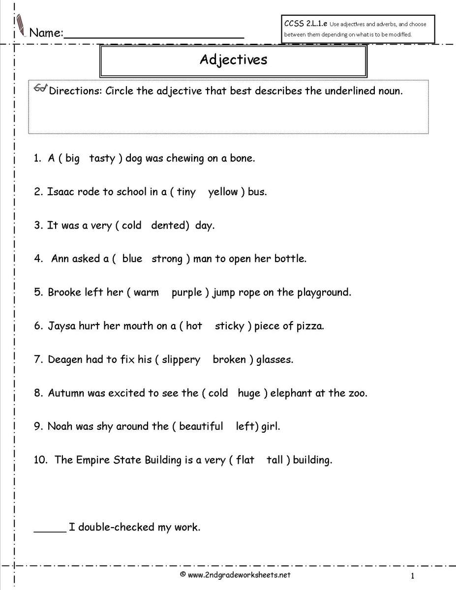 Free Using Adjectives Worksheets Grade 2 Worksheets Games4esl