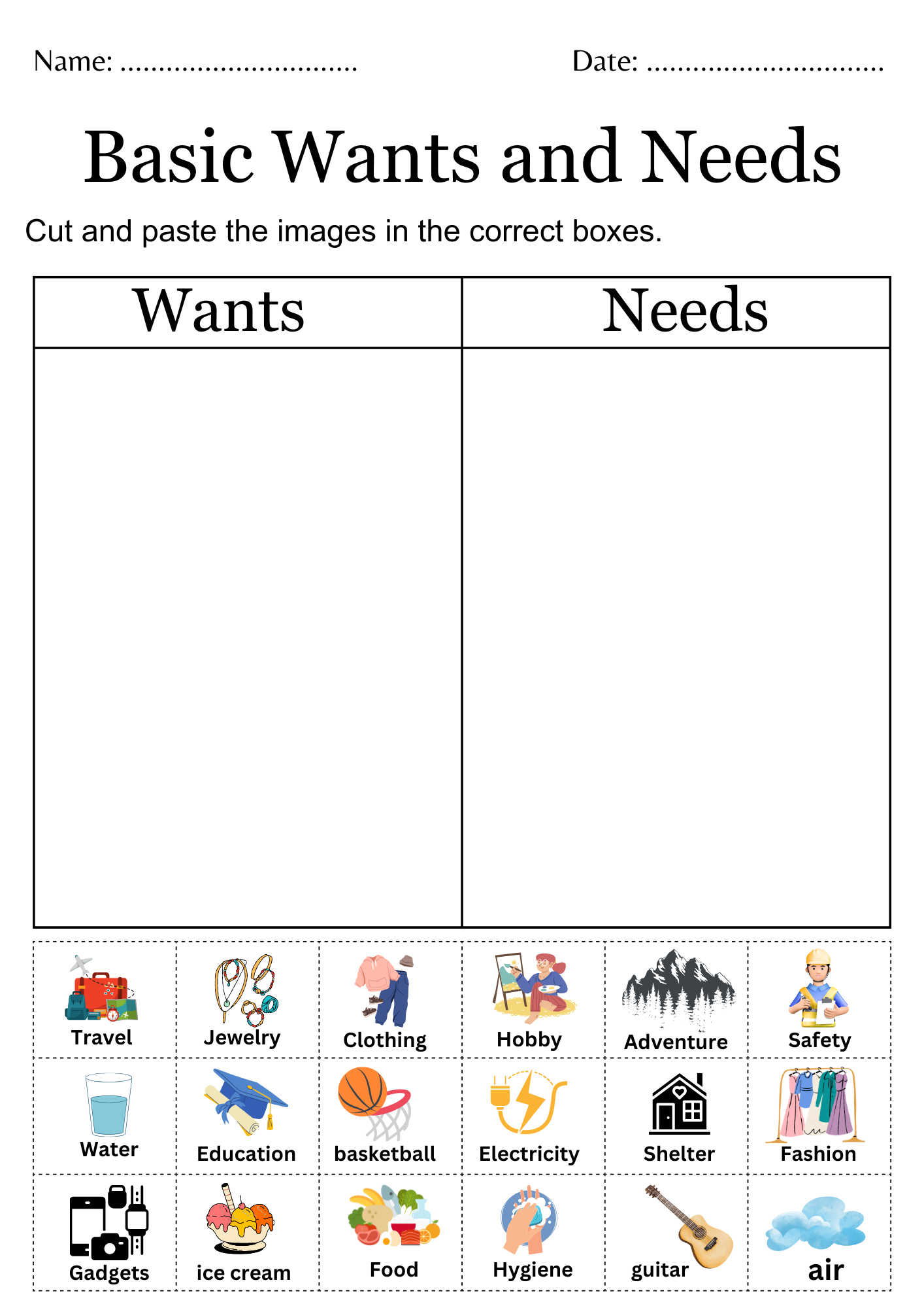 Free Wants Vs Needs Worksheet Download Free Wants Vs Needs Worksheet Png Images Free Worksheets On Clipart Library Goods And Services Worksheet Free Printable Digital PDF