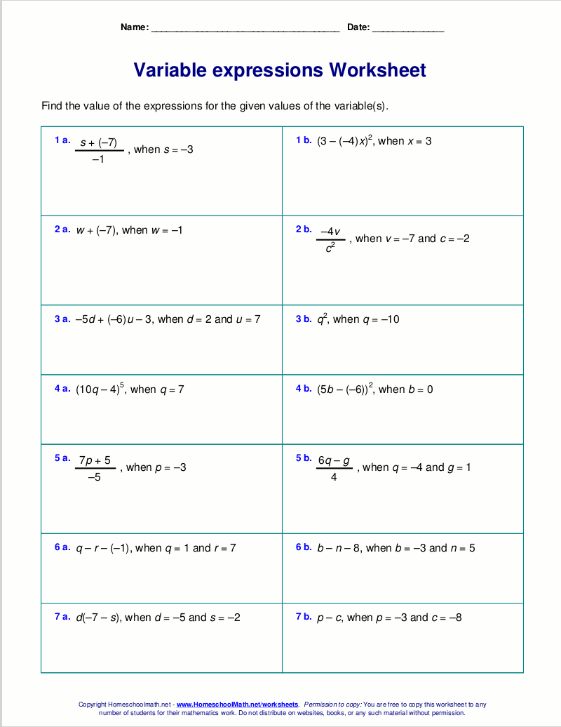 Free Worksheets For Evaluating Expressions With Variables Grades Worksheets Library Free Worksheets For Evaluating Expressions With Variables Grades Worksheets Library