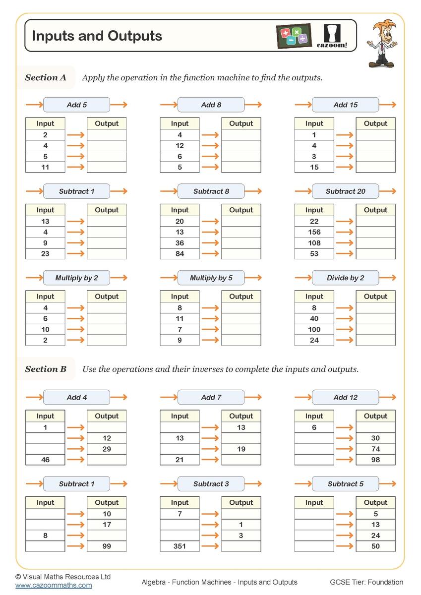 Function Machine Worksheets Printable Input And Output Function Machines Worksheet PDF And Free Samples Downloads Cazoom Maths