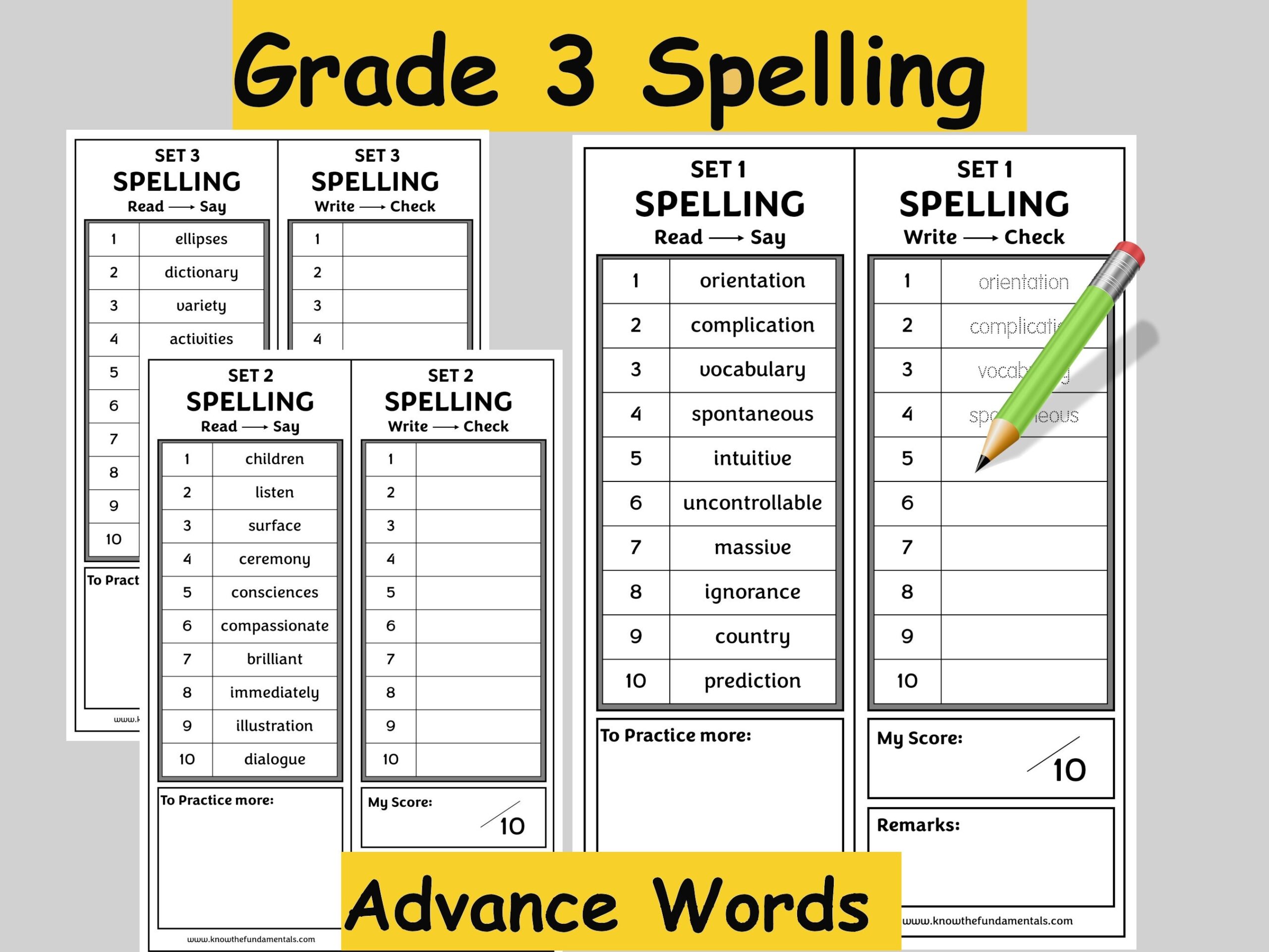 Grade 3 Spelling Words Year 3 English Worksheet 3rd Grade Morning Work Homeschool Curriculum Printable Sight Words Included Etsy
