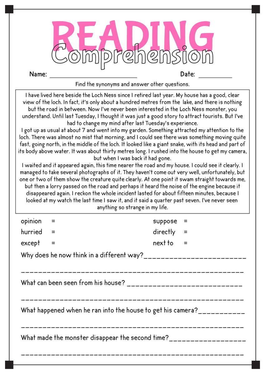 Grade 6 English Worksheets Reading Comprehension