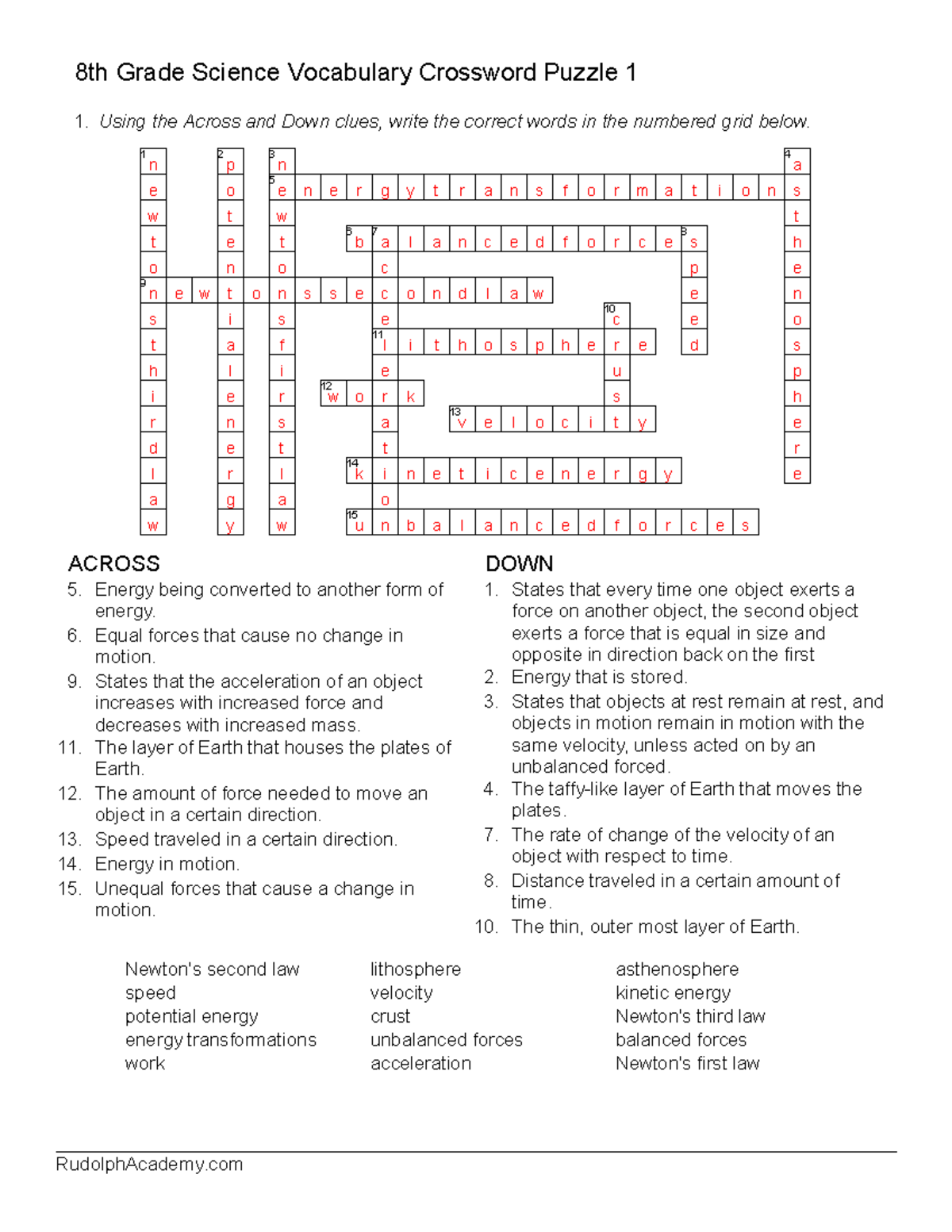 Force Motion And Simple Machines Crossword WordMint
