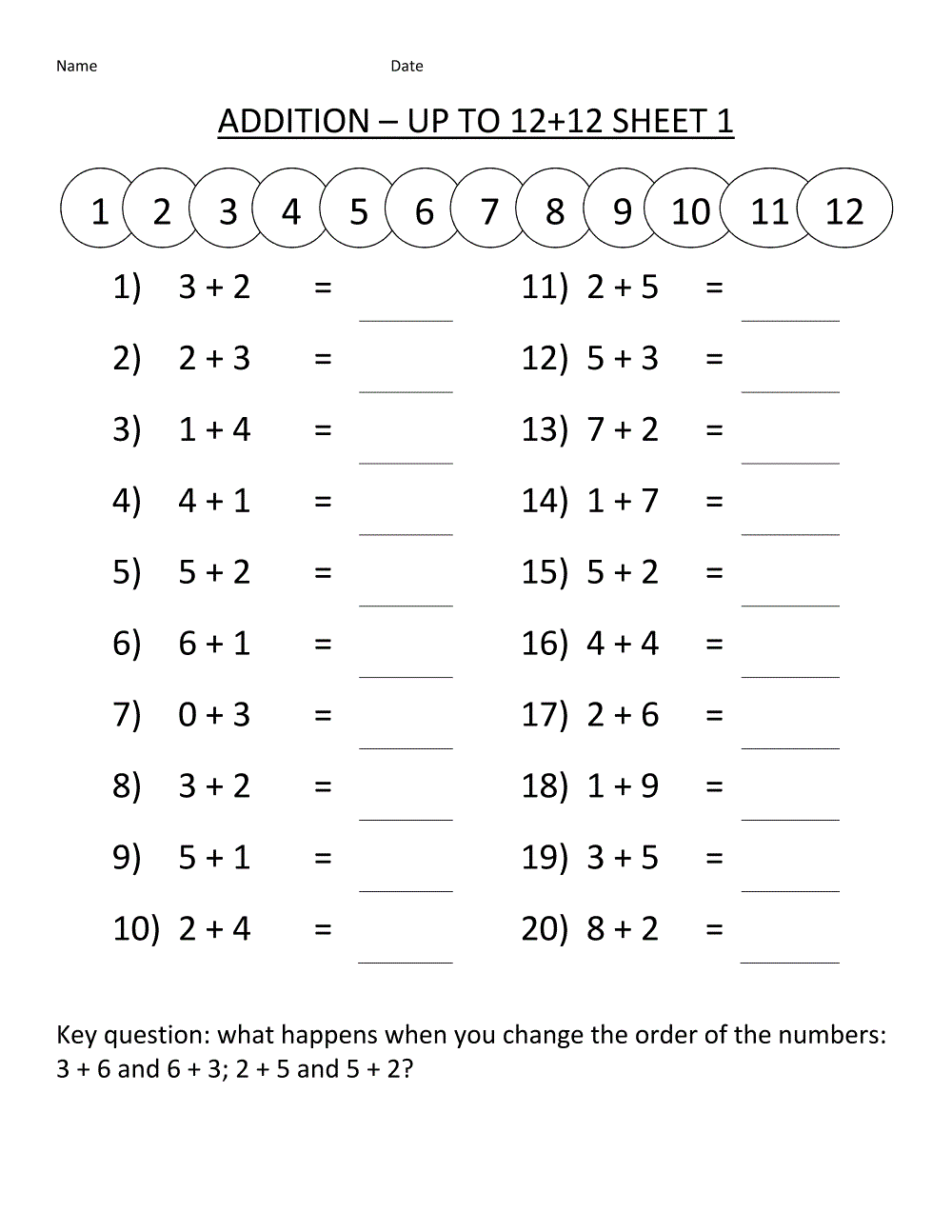Grade One Math Worksheets For Studying