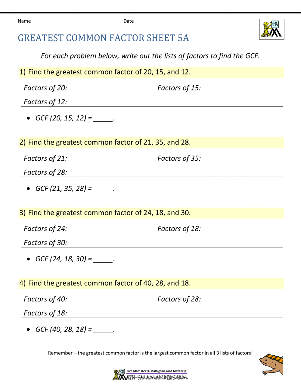 Factoring Using GCF Worksheet PDF Printable Algebra Worksheet Cazoom Math
