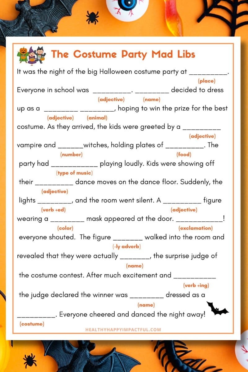 Halloween Mad Libs Printable Free Printable Party Favors