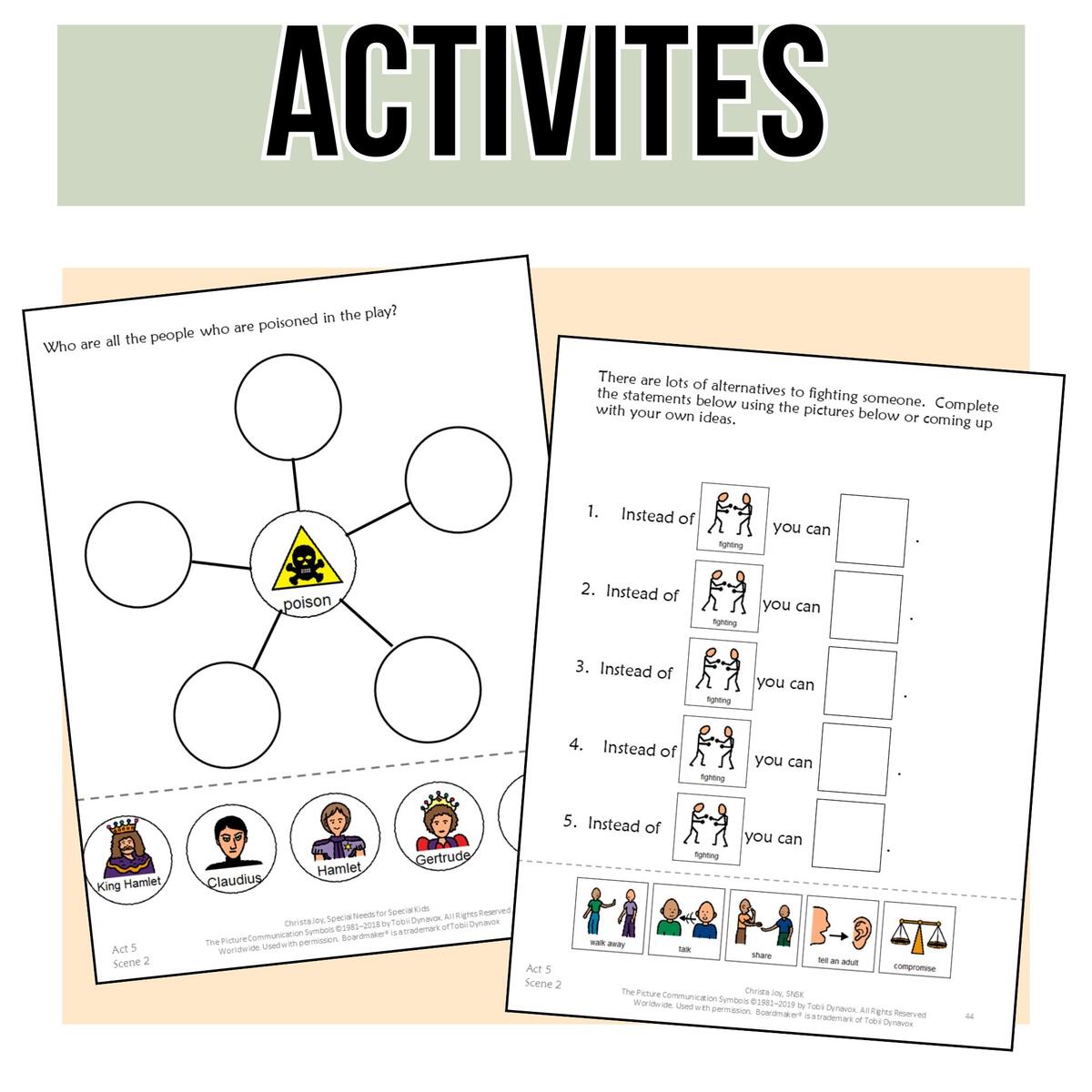 Hamlet Adapted Shakespeare Novel Study Special Education Hamlet Character Chart Special Needs For Special Kids
