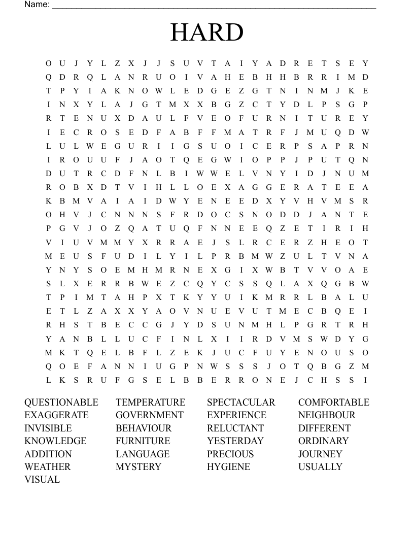 Printable Hard Word Search Cool2bKids