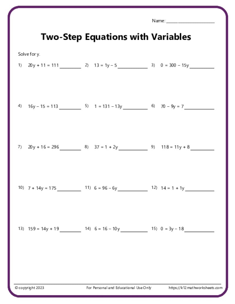 Algebra Worksheets With Answers Printable PDF Math Worksheets Cazoom Math