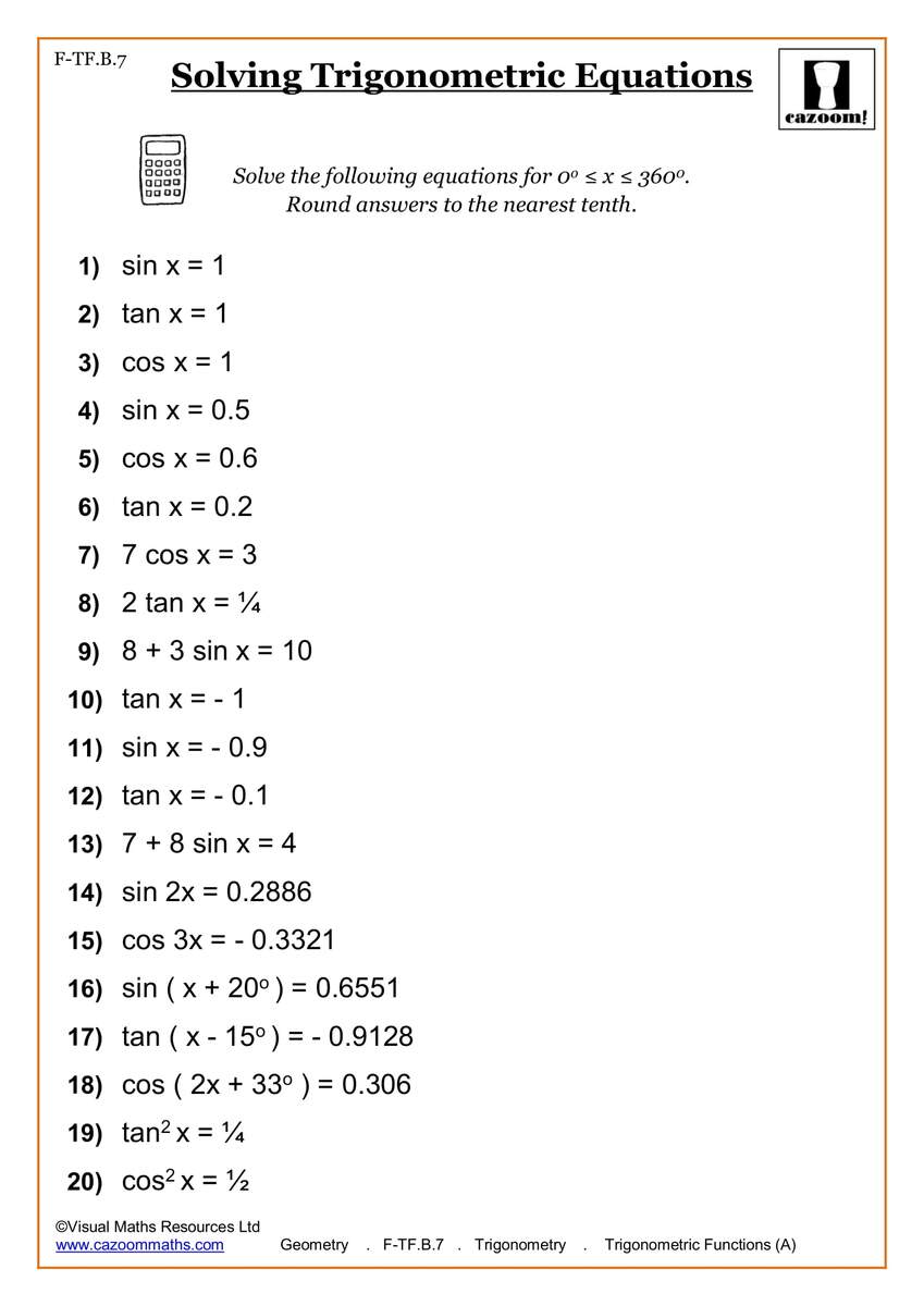 Free Printable Tenth Grade Math Practice Worksheet