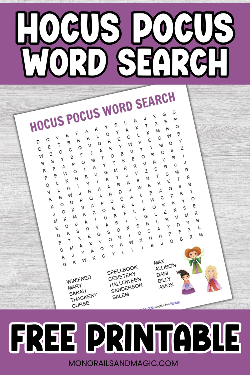 Hocus Pocus Word Search Free Printable Monorails And Magic