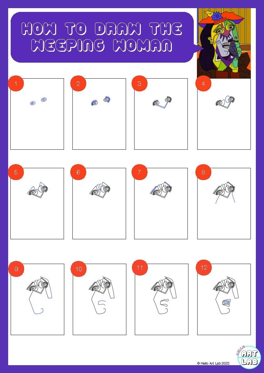 How To Draw Weeping Woman Pablo Picasso By Hello Art Lab TPT How To Draw Weeping Woman Pablo Picasso By Hello Art Lab TPT