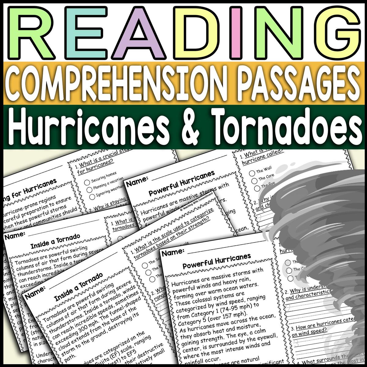 Hurricanes And Tornadoes Reading Comprehension Passages With Questions Made By Teachers Hurricanes Reading Comprehension Activity Classful