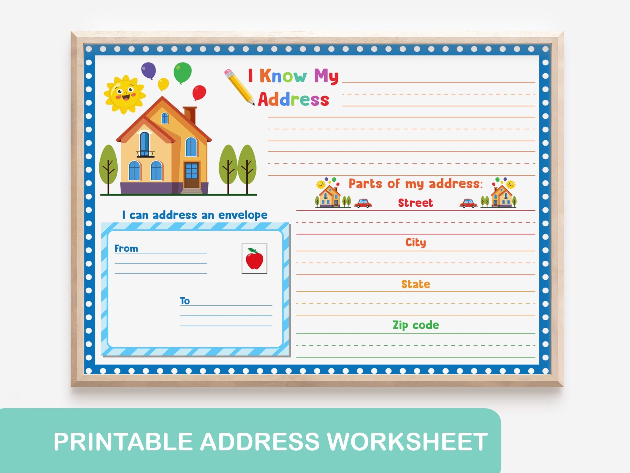 I Know My Address Kids Printable Life Skills Letter Address Worksheet Busy Book Page Life Skills Daily Learning Address Information Print Etsy
