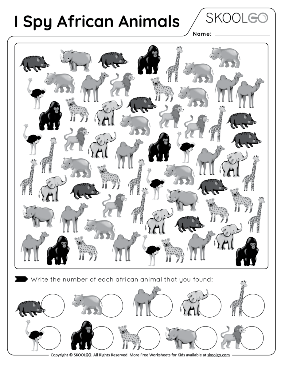 African Jungle Find And Color Worksheet Coloring Page Free Printable