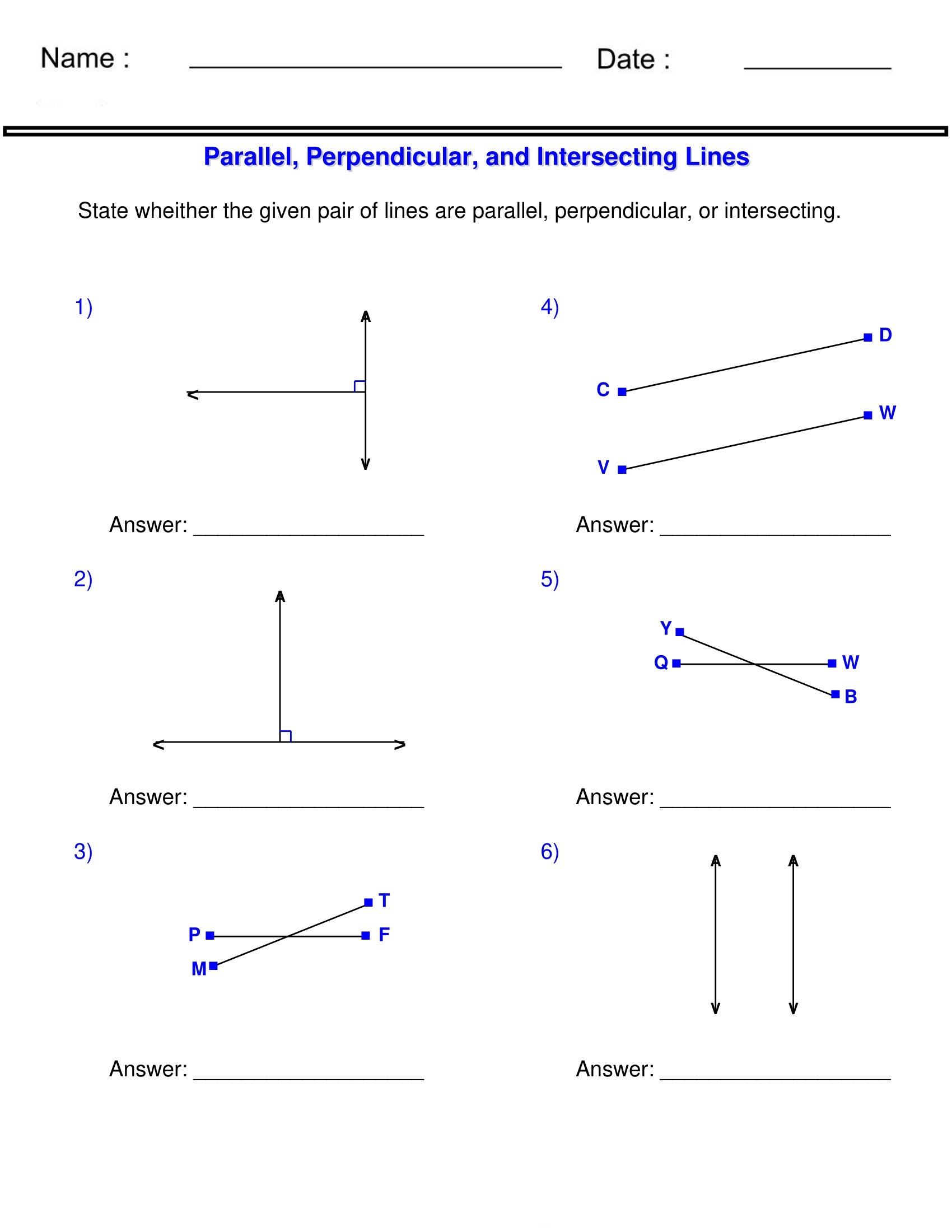 Identifying Parallel Perpendicular Intersecting Lines Worksheet Made By Teachers
