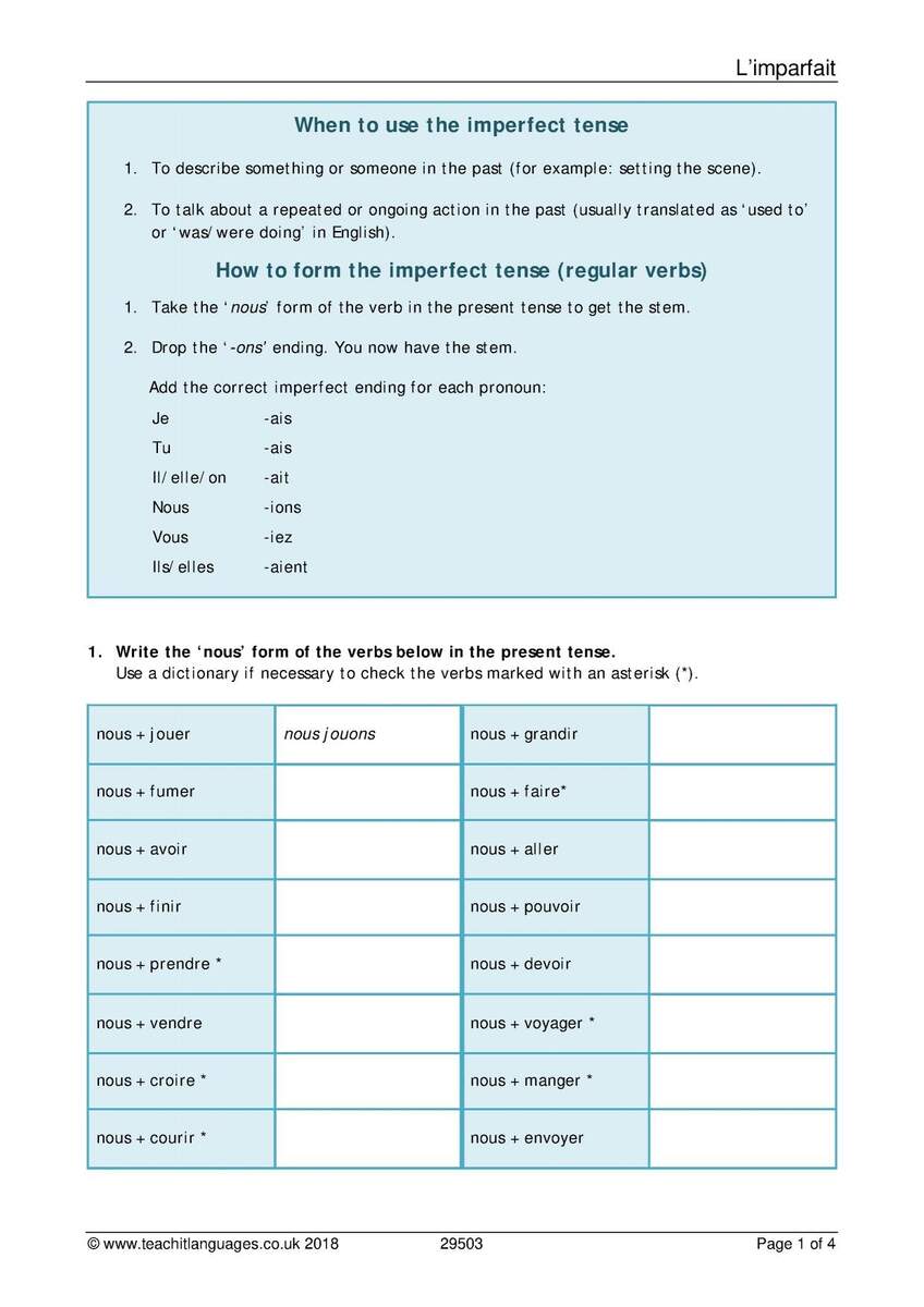 L Imparfait French Imperfect Tense Lesson Activities Google Slides Worksheet Made By Teachers