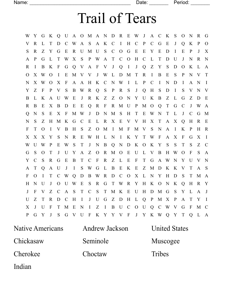 Indian Removal Act Word Search WordMint