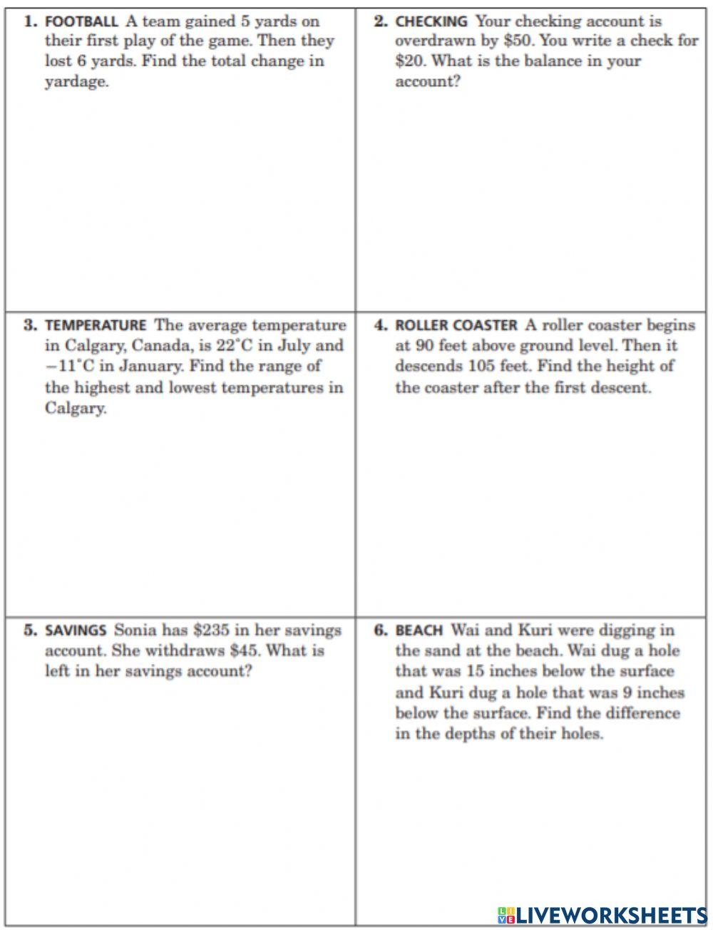 Integer Word Problems PDF Area Teaching Mathematics Worksheets Library