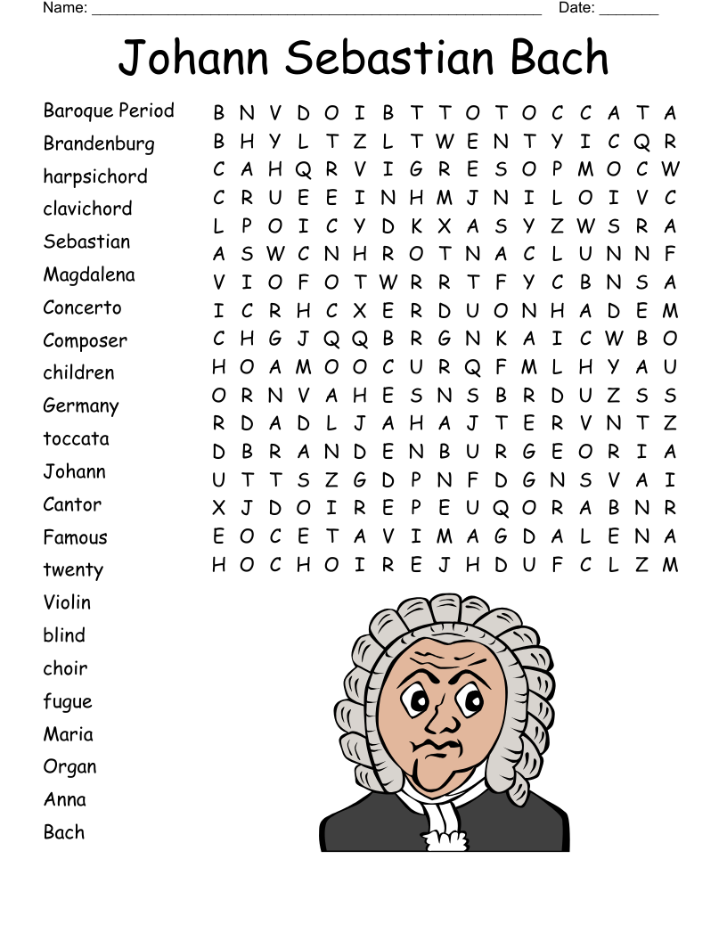 Johann Sebastian Bach Word Search WordMint