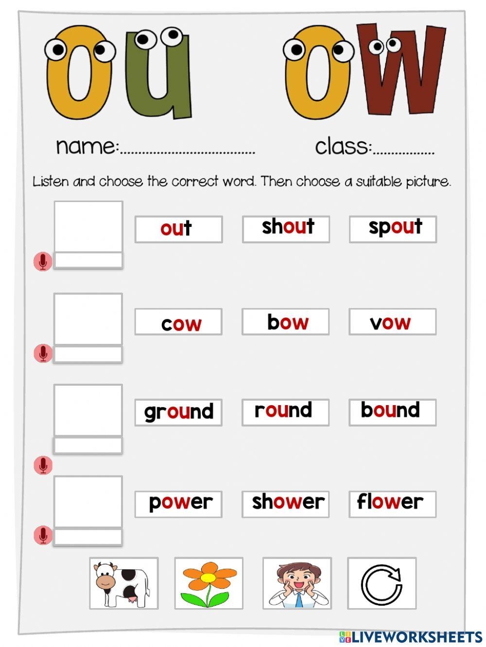 Jolly Phonics Ou Ow Worksheet Worksheets Library