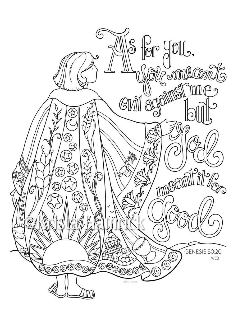 Joseph S Coat Of Many Colors Coloring Page 8 5X11 Bible Journaling Tip In 6X8 Etsy