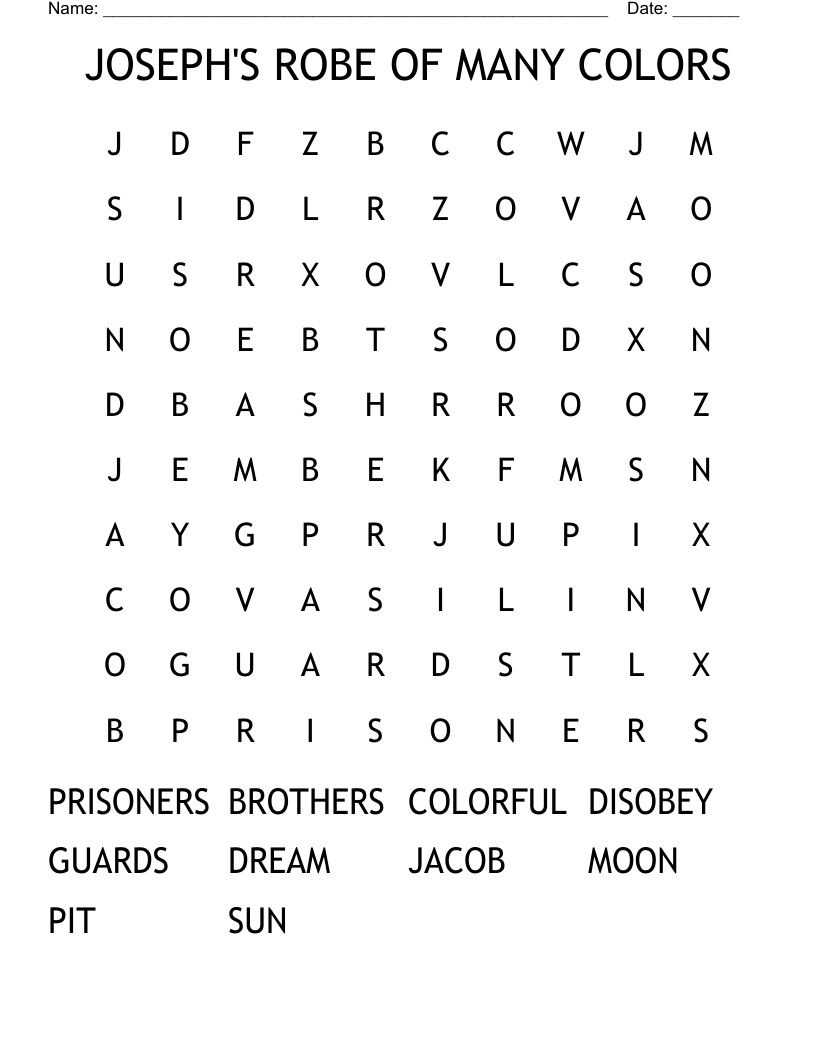 JOSEPH S ROBE OF MANY COLORS Word Search WordMint