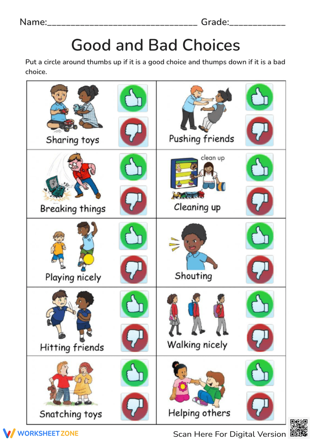 Kindergarten Social Skills Worksheets Printable